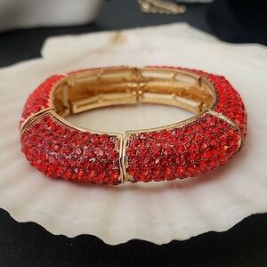 Statement Red Crystal Bangle Stretch Bracelet